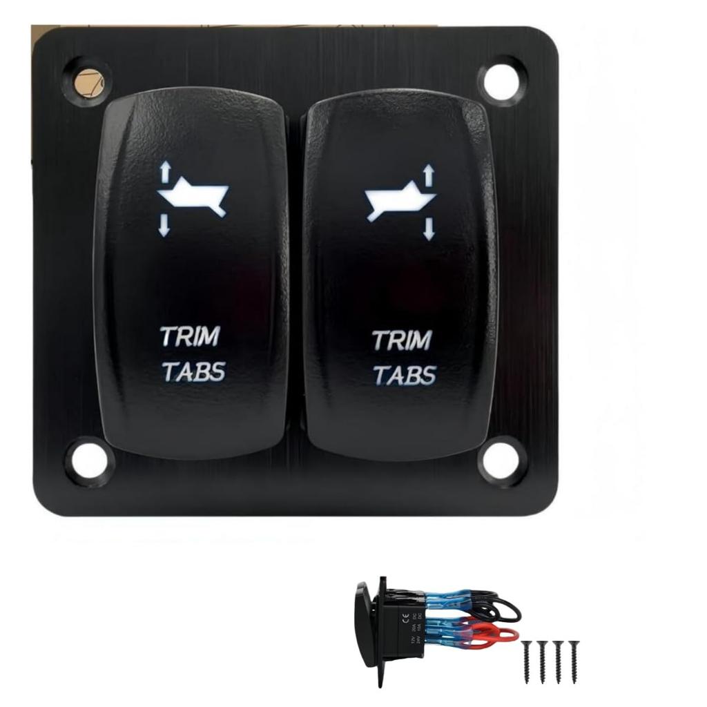 Trim Tabs Rocker Switch Panel – 12V/20A & 24V/10A, 7-Pin DPDT, 3-Position ON-Off-ON, Waterproof Marine Toggle Switch for Boats, RV, Winch & More