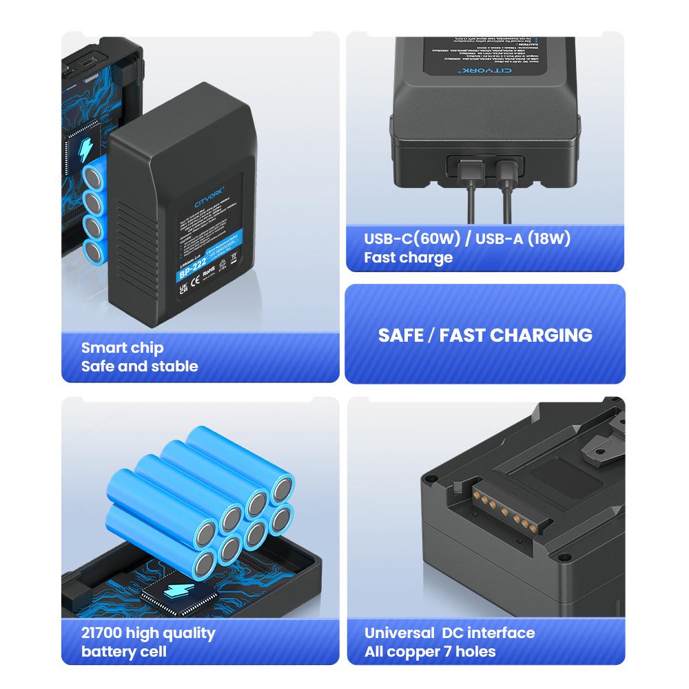 Аккумулятор с V-образным креплением BP-95 BP-185 BP-222 Аккумуляторы BP с V-Lock для видеокамеры, вещательной светодиодной видеолампы Blackmagic URSA Mini Pro