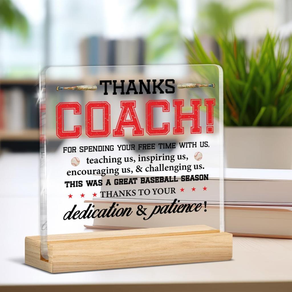 Baseball Coach Gifts for Men Women, Thank You Appreciation Gifts for Baseball Coach Clear Acrylic Desk Decorative Sign Home Office Decor