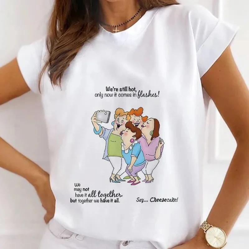 Women's Kawaii Short Sleeve Graphic T-shirt Fashion Girl Love Bottom Cartoon Design Polyester Fiber Summer Goth Style Top