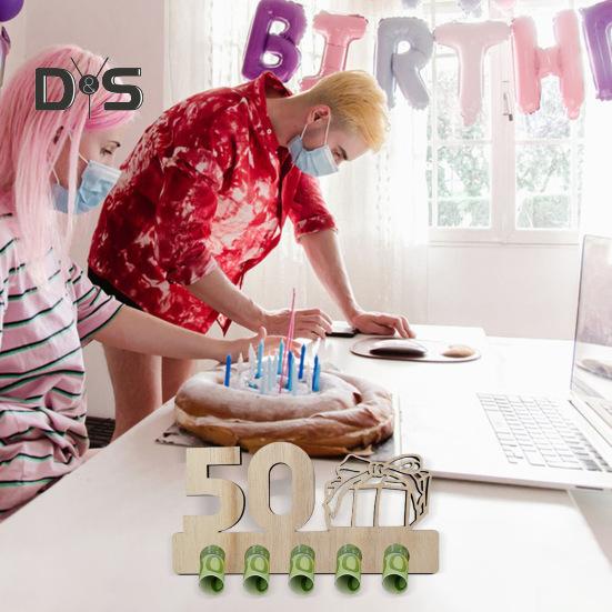 Деревянный держатель для денег на день рождения, 5 отверстий, 18/20/25/30/40/50/60/70-летие, празднование дня рождения, кошелек для денег, украшение для рабочего стола, знак, день рождения, подарок для денег