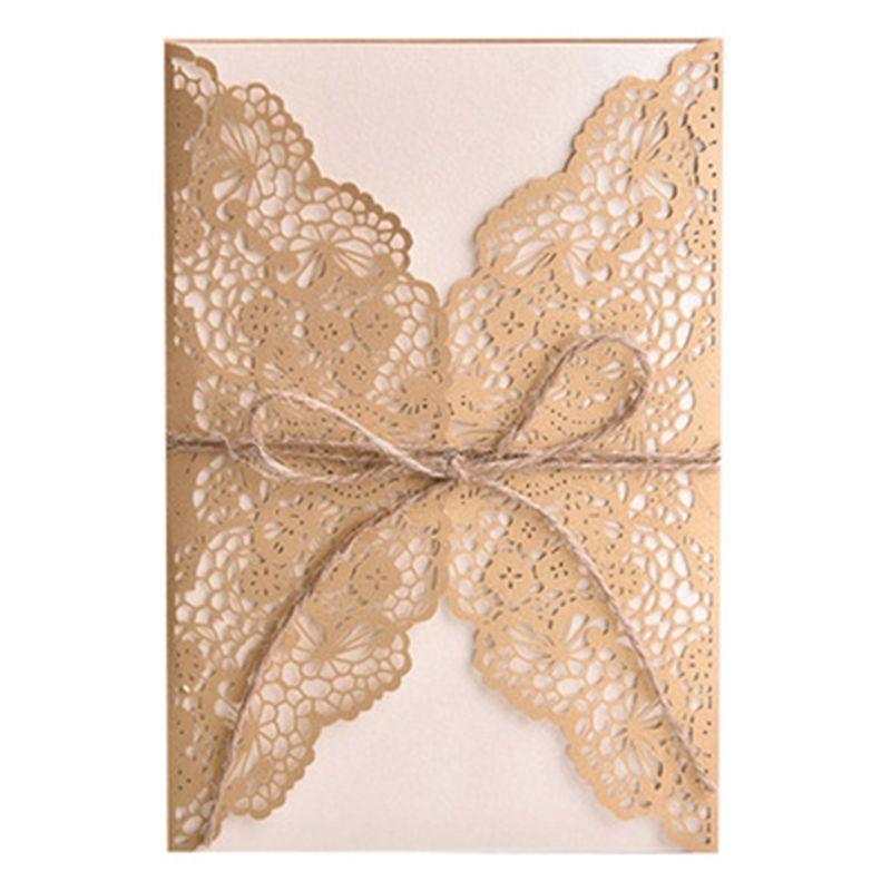 652F 50 шт. Свадебные пригласительные открытки с вырезом, Приглашения на вечеринку с вкладышами из крафт-картона коричневого цвета для свадьбы, вечеринки в честь рождения ребенка