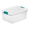 Sterilite 15 Qt Latching Storage Box, Stackable Bin with Latch Lid, Plastic Container To Organize Closet Shelf, Clear with White
