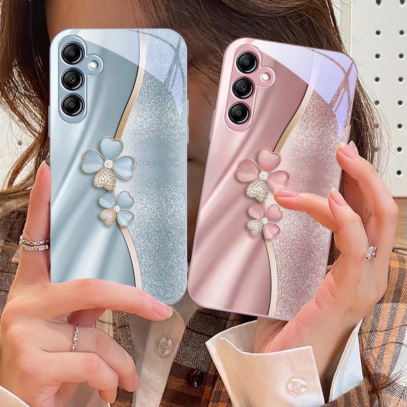 Роскошный Четырехлистник Для Samsung Galaxy A14 4G 20 30 52 20S 21S 22 A32 33 34 42 50 51 53 54 70 71 72 73 5G Стеклянный Чехол для Телефона