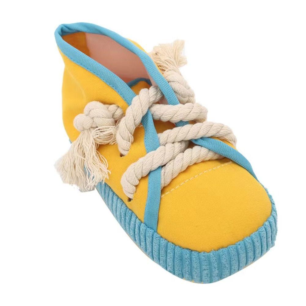 Shoe Shaped Dog Chewing Toy Clean Teeth Interactive Squeaky Dog Toy Soft Bite Resistant Pet Cotton Rope Slippers Self-Hi