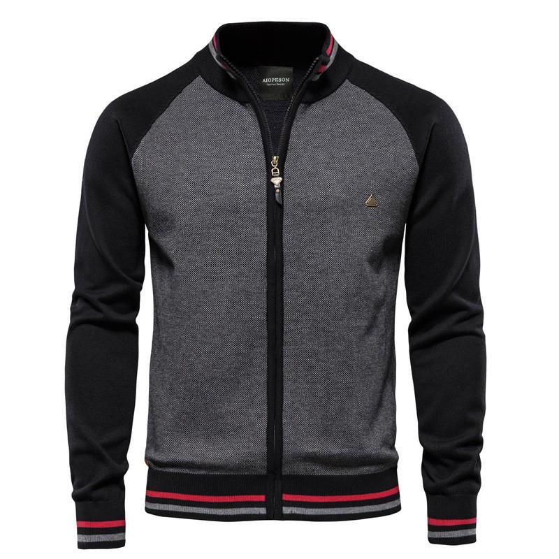 Mens Slim Fit Color-Block Knit Cardigan Sweater Winter Casual Long Sleeve Cotton Blend