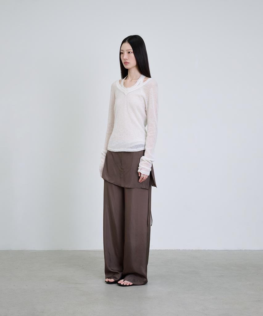 Deoaeteus Mohair Wool Sheer Layered Knit Set_Ivory