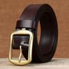 Мужской ремень шириной 3,3 см, с медной пряжкой в корейском стиле, трендовый, из натуральной кожи, с игольчатой пряжкой, из коровьей кожи первого слоя, простой, универсальный, для брюк