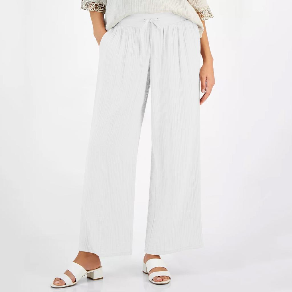 Women's Casual Pants Solid Color Drawstring Elastic Waist Pants With Pockets