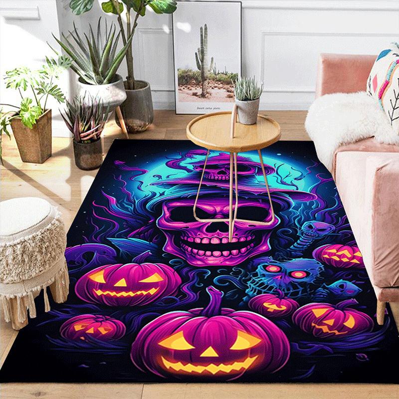 1pc Skull and evil pumpkin Print Design Area Rug - Soft, Anti-Slip, and Durable Gaming Room Decor for Bedroom