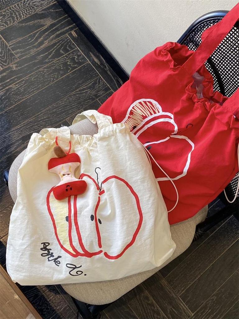 Apple Canvas Drawstring Shoulder Bag: Lightweight, Versatile, Large Capacity Tote for Students