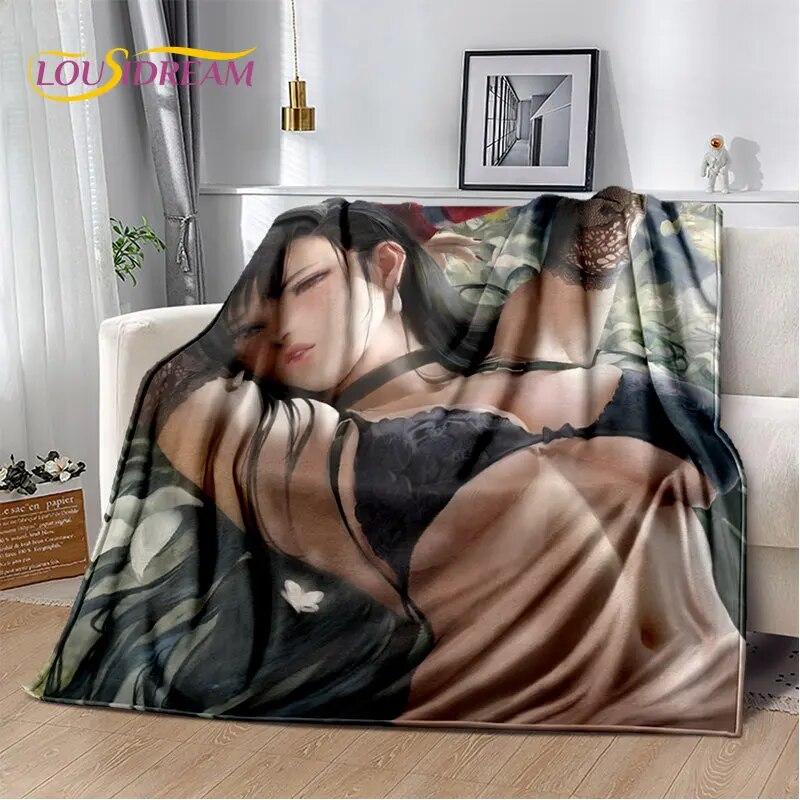 Sexy Girl Lace Tifa Aerith Anime Soft Plush Blanket,Flannel Blanket Throw Blanket for Living Room Bedroom Bed Sofa Picnic Cover