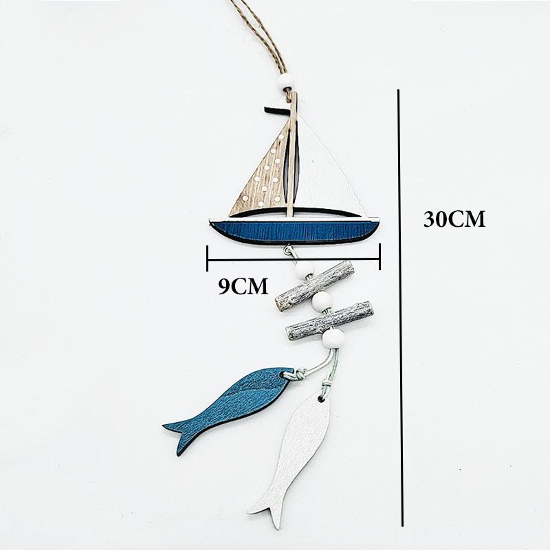 Marine Style Wooden Pendant Ocean Wind Crafts Small Fish Boat Innovative Accessory Wall Hanging Decoration Pendant Home Decor