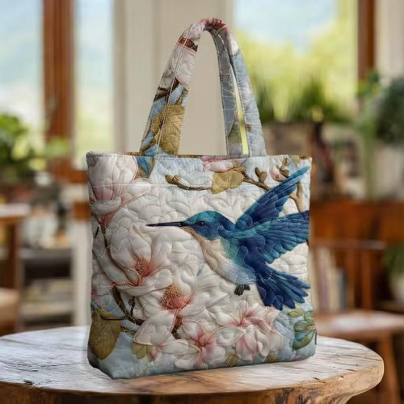 Bird Print Quilted Tote Bag - Fashion Shoulder Handbag Daily Use