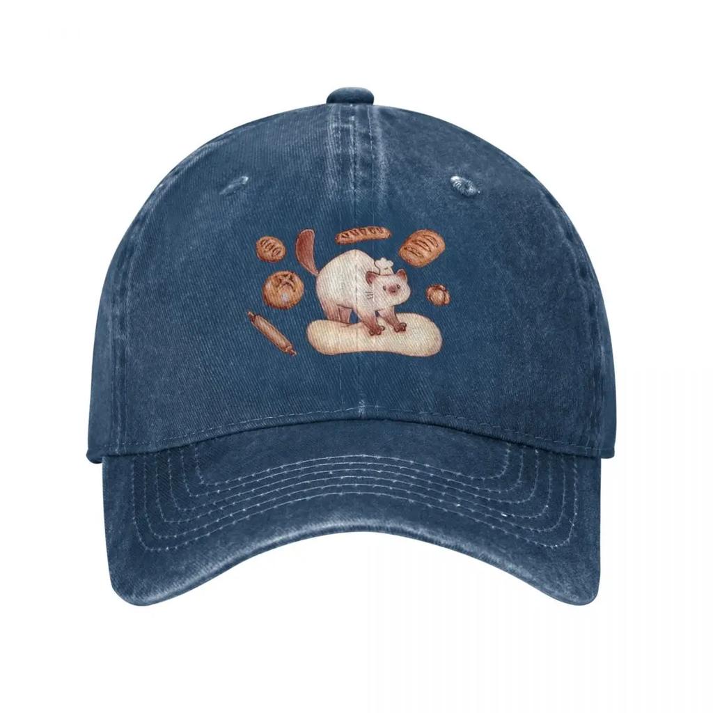 Bakery cat kneading bread Baseball Cap Streetwear Ball Cap Golf luxury caps Womens Beach Unisexs