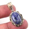 Natural Sodalite Gemstone 925 Solid Sterling Silver Two Tone Pendant 1.25'' i7N05