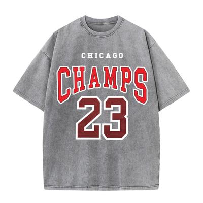 Женские хлопковые футболки с потертостями All-Math Loose Distressed Tops Chicago Champs 23 Letter Prints Short Sleeve Summer Women Clothing