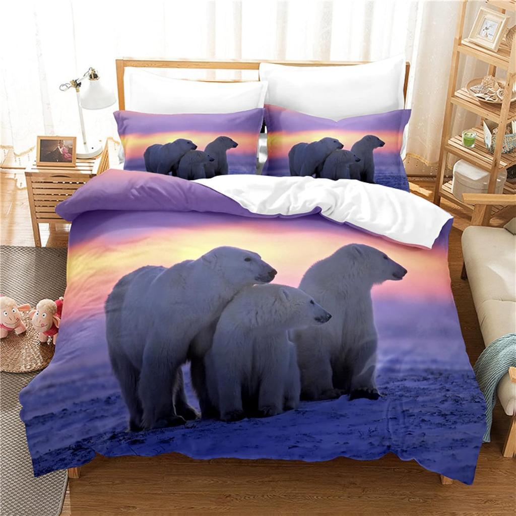 Polar Bear Duvet Cover Twin Queen Cute Arctic Animal Bedding Set Microfiber Lovely Bear Comforter Cover For Children Boys Teens