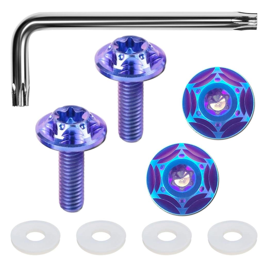 HiLiBoom M6 Anti-Theft Screws Titanium Alloy Snowflake Design Car License Plate Bolts Set of 2 (4 Blue)