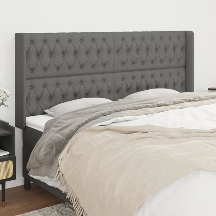 VidaXL Headboard with Ears Dark Grey 183x16x118-128 Cm Fabric3119931