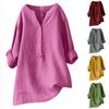 Summer Loose Clear Color Shirt Cotton and Linen Top Pocket Women's Clothing