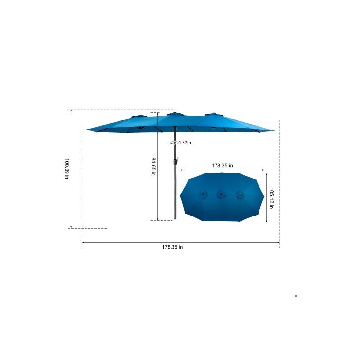 Parasol extérieur rectangulaire double face de 4,5 m avec manivelle (bleu foncé) (sans pied)