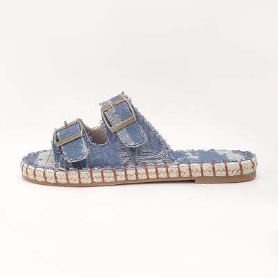 Джинсовые летние тапочки, женские уличные сандалии на плоской подошве, женские шлепанцы роскошного дизайна, женские 2024, новая уличная трендовая женская обувь