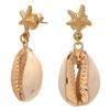 [Q8595] - Golden Beige 'Cowrie' Steel Designer Earrings - 35x13 Mm