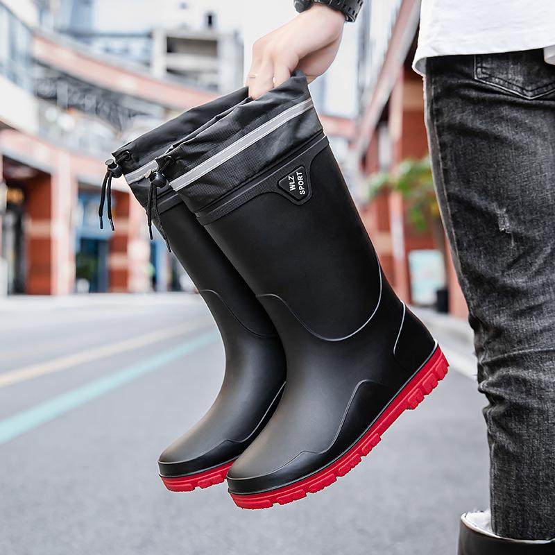 Rain Shoes Men's Medium Tube Water Shoes Waterproof Glue Shoes Kitchen Takeaway Rider Special Overshoes Velvet Warm Rain Boots
