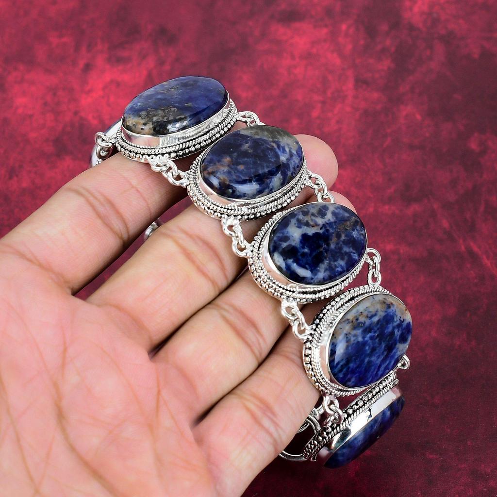 Браслет из драгоценного камня содалит, ювелирные изделия из цельного серебра 925 пробы, красивый браслет ручной работы для свадебного подарка