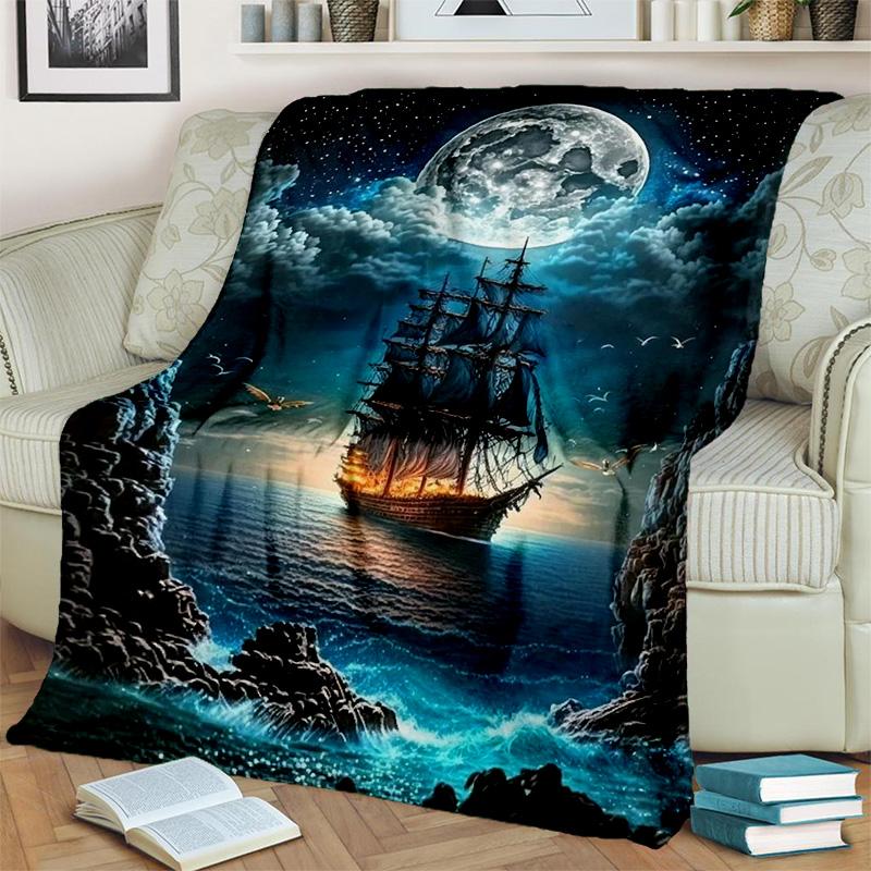 3D Pirate Ship Boat,Barque,Sailboat Blanket,Soft Throw Blanket for Home Bedroom Bed Sofa Picnic Travel Office Cover Blanket Kids