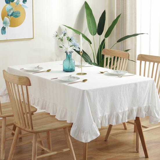 Yousheng Solid Color Ruffled Tablecloth Rectangular Square Table Cover Dining Tablecloth for Farmhouse Kitchen Dining Room Patio Decoration