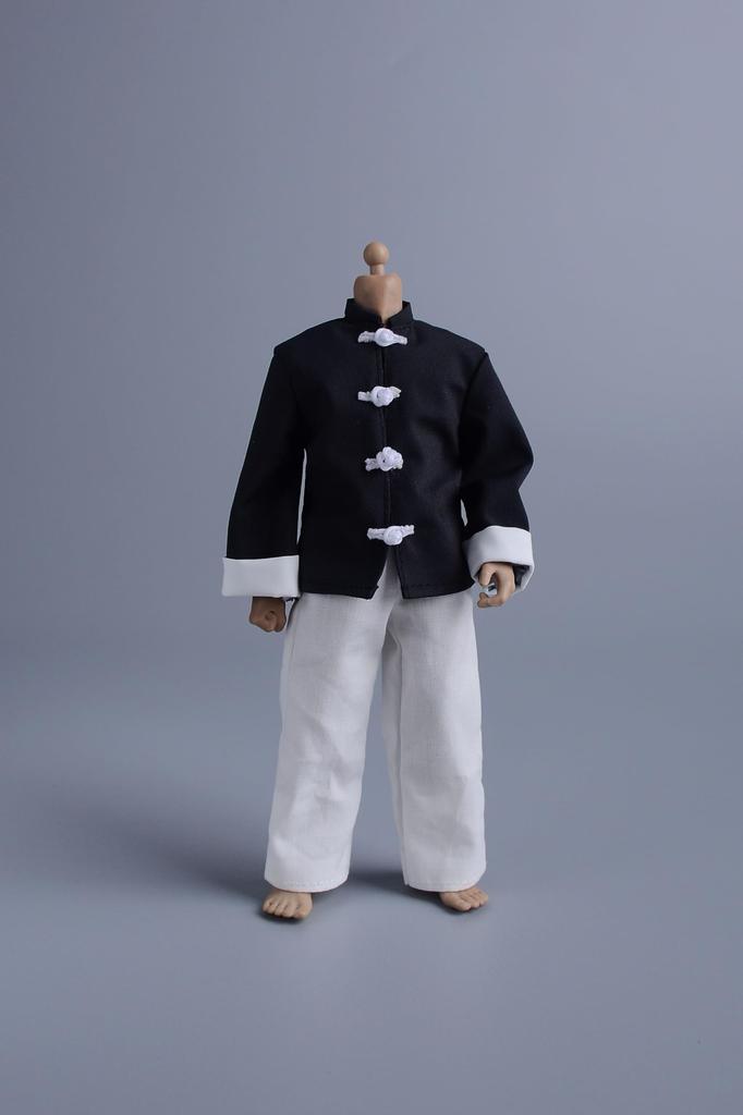 112 Scale Male Female Universal Movable Action Figure Costume Tang Suit, 6 Inch Tunic Suit, Kung Fu Suit, Chinese Suit, Black and White (body, Head,