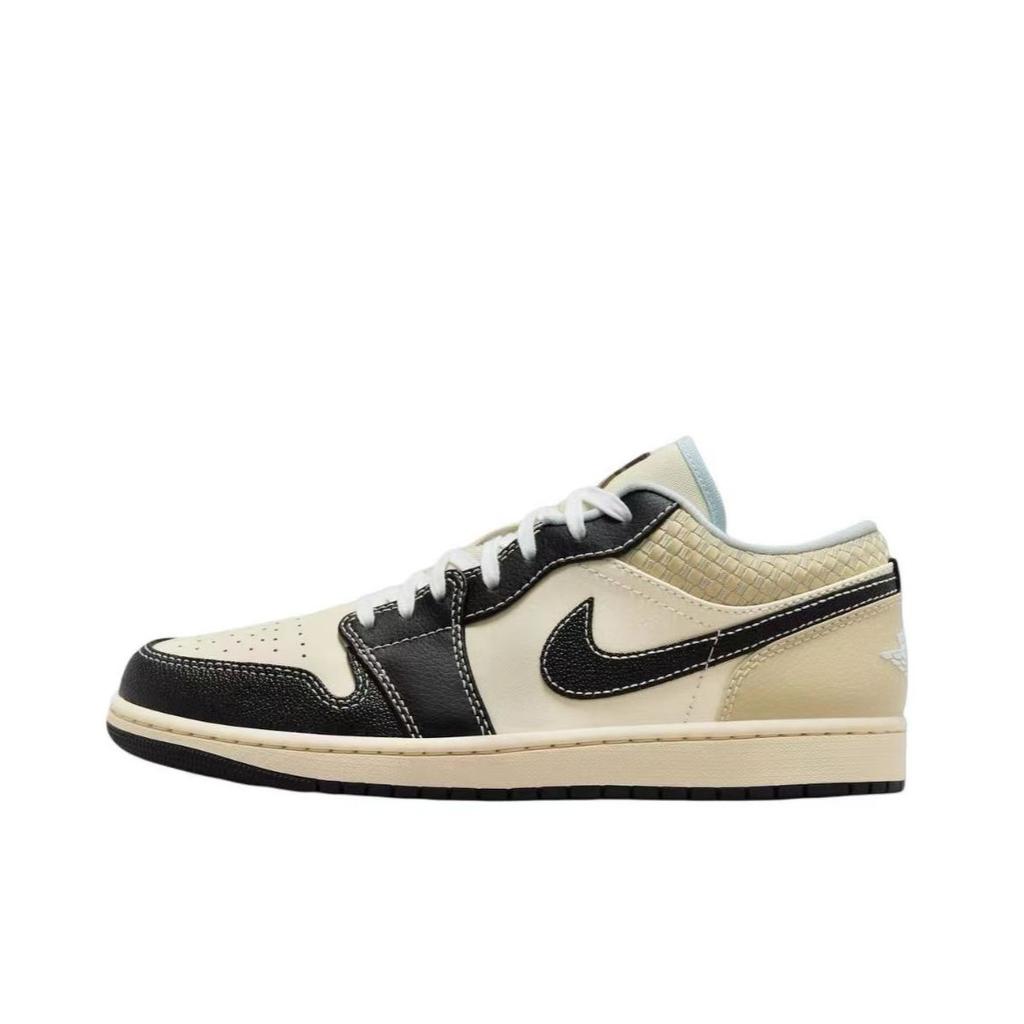 Jordan Air Jordan 1 Дышащие Низкие Винтажные Баскетбольные Кроссовки Мужские Бежевый Черный Синий HQ3437-101(Команда6-)