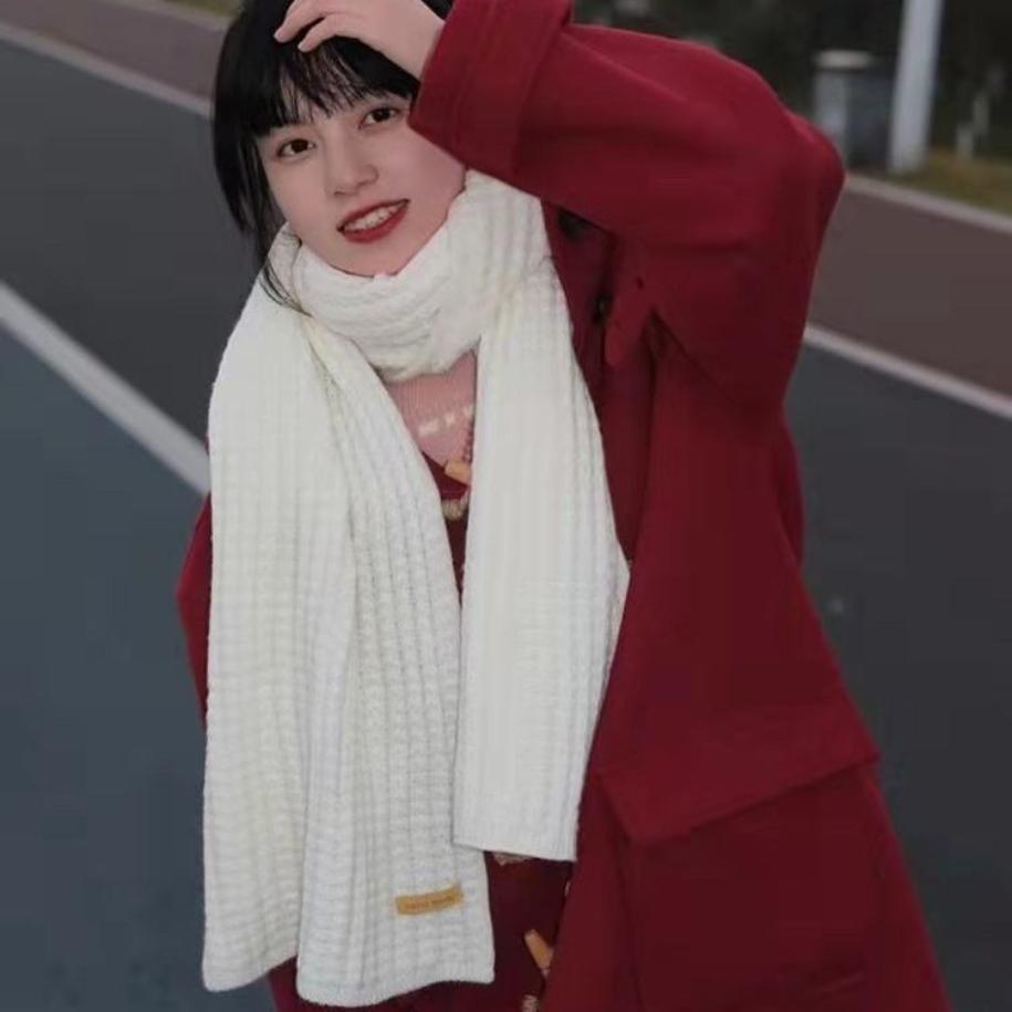 Шарфы для мужчин и женщин осенью и зимой из однотонной трикотажной шерсти, чтобы студенты оставались милыми парами