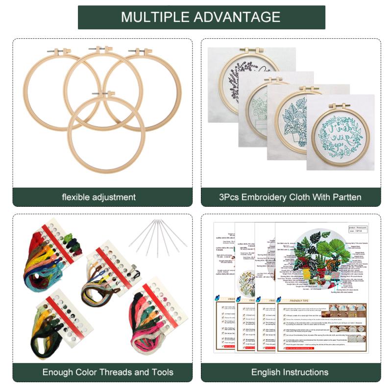 4 шт., комплект ткани для вышивки цветочных растений в горшках с наборами материалов «сделай сам», 15 см + 20 см, бамбуковая вышивка