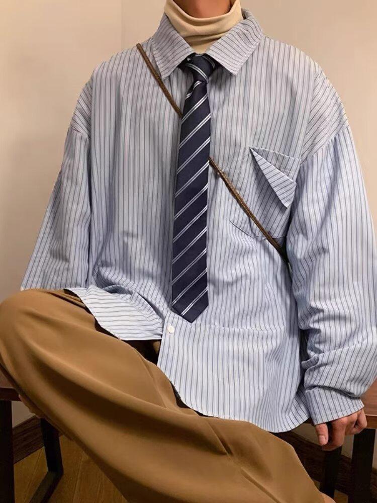 Men's Khaki Striped Shirt – Autumn Cityboy Japanese Retro Style