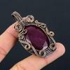 Lab-Created Ruby Gemstone Pure Copper Wire Wrapped Handmade Pendant Jewelry For Gift