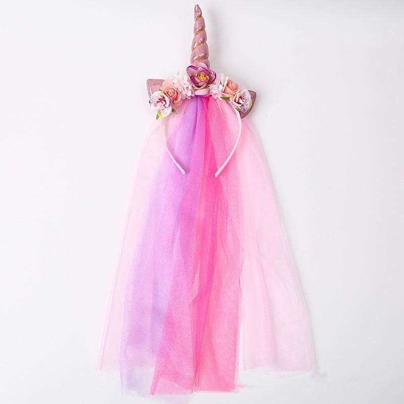 Детский ободок на голову с сеткой и единорогом, детский аксессуар, украшение для волос, обруч, красочный, милый головной убор, модное украшение для волос для вечеринки