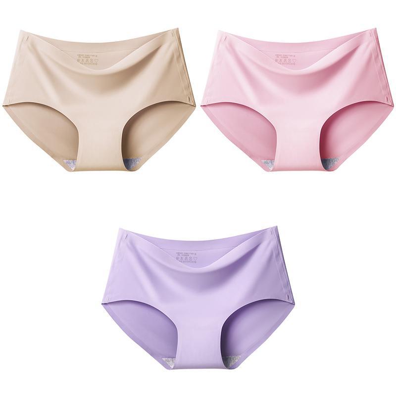Бесшовные трусики из ледяного шелка для женщин, 3 шт./компл., удобные интимные трусы большого размера, со средней талией, M-XXL, несколько вариантов цвета, нижнее белье