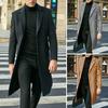Men Autumn Winter Windbreaker Solid Color Turn-down Collar Single-breasted Split Thick Straight Knee Length British Style Long Coat