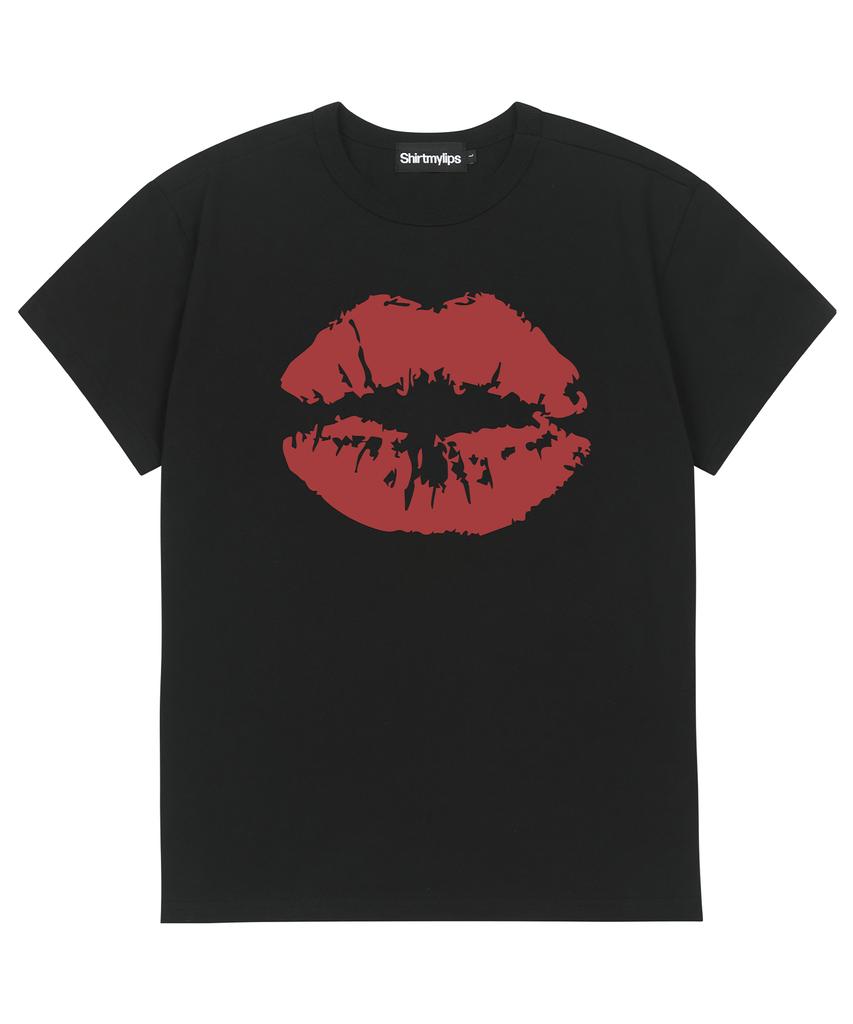 SHIRTMYLIPS Отпечаток губ Рок-звезда Укороченная футболка Черный