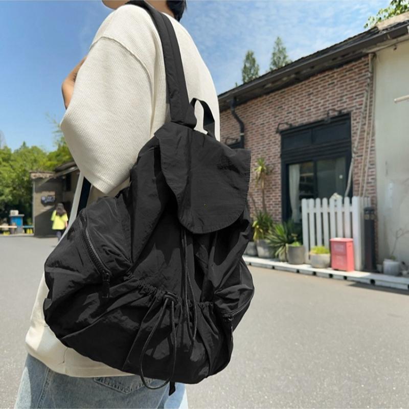 Pleated Drawstring Nylon Backpack Women's Niche Trend Large Capacity Flip School Bag Backpack for Girls school backpack