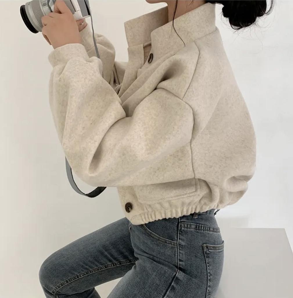 Short Solid Pockets Jackets Coats Women Korean Style Stand Collar Jacket Coat Casual Comfortable Loose Wool Autumn Winter