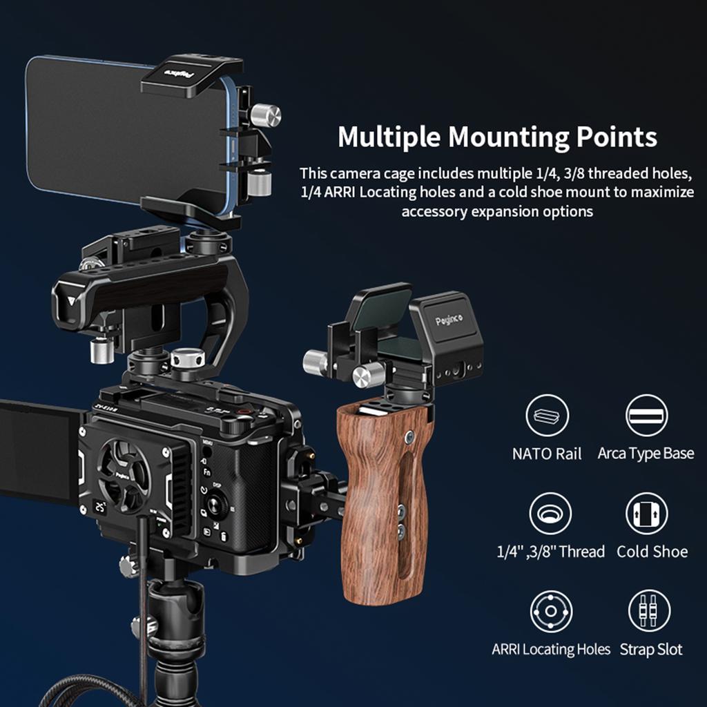 Poyinco JN-138 Видео клетка + Верхняя ручка + Боковая деревянная рукоятка Комплект Клетка для камеры Алюминий