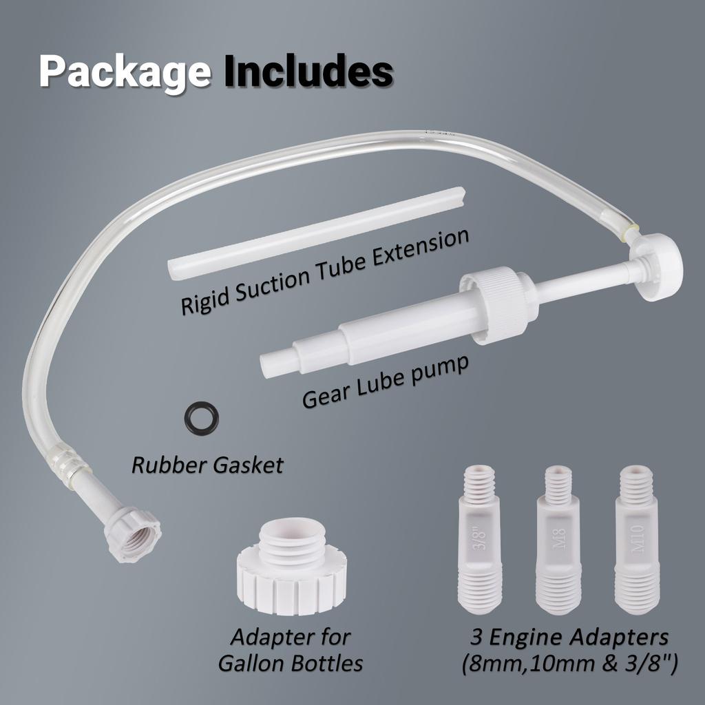 White Gear Oil Pump with 28mm Quart 38mm Gallon Bottle Cap and 3 Engine Adapters 8mm 10mm 3/8" For Outboard Sterndrive Motors