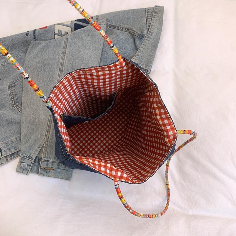 Новая двусторонняя джинсовая сумка красивая, повседневная, простая и легкая, на плечо, подмышку и портативная сумка-тоут.