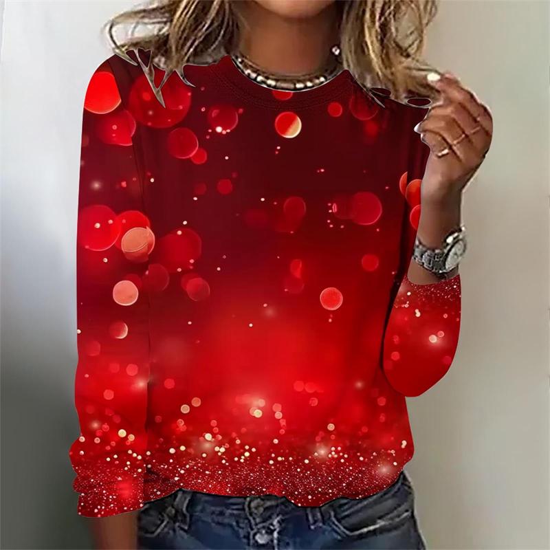 Love Heart Graphic 3D Digital Printed Women's Fashionable and Personalized Round Neck Long Sleeved T-shirt