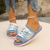 2025 Women Canvas Flat Slipper Woman Lace Up Ladies Peep Toe New Women's Casual Female Fashion Denim Beach Shoes Plus Size