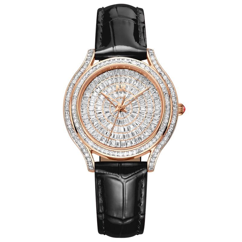 RUIXINE Fashion Women's Crystal Quartz Watch Round Automatic Mechanical Watch Elegant Diamond Embedded Business Wristwatch
